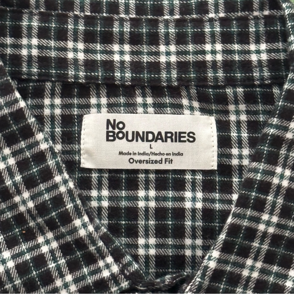No Boundaries Men's Large Oversized Black Soot Plaid Flannel Shirt Soft Cotton L - Picture 3 of 11